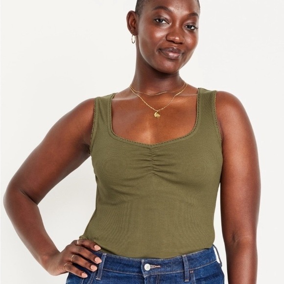 Old Navy Olive Green Ribbed Tank Top Square Neck Sleeveless Casual Size Small - Picture 7 of 9
